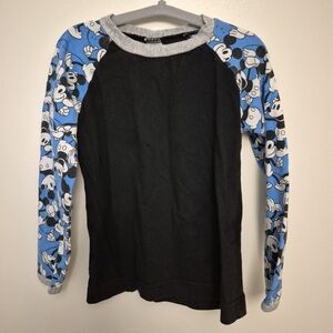 Upcycled Baseball Style Shirt with Mickey Mouse Print Sleeves